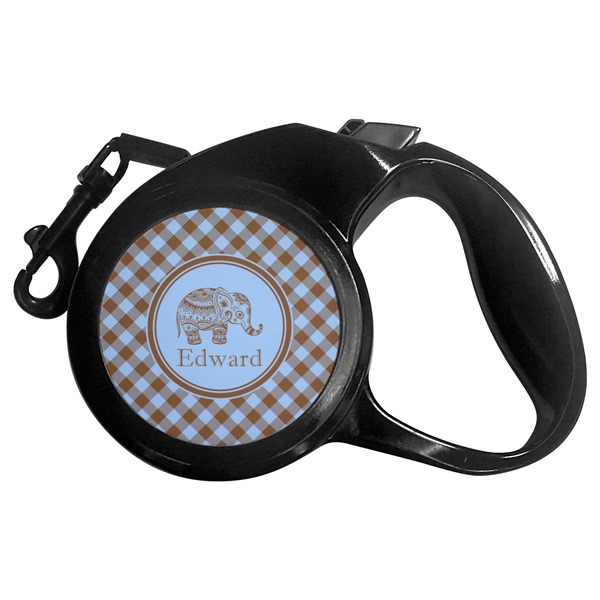 Custom Gingham & Elephants Retractable Dog Leash - Small (Personalized)
