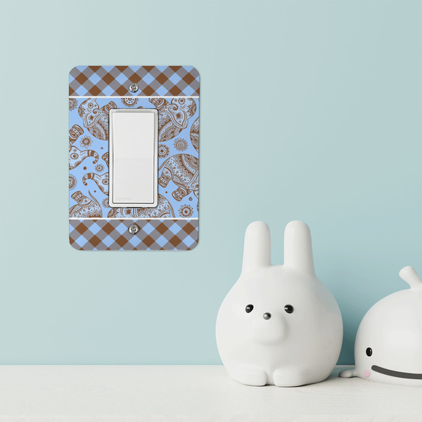 Gingham & Elephants Rocker Light Switch Covers - Single - IN CONTEXT