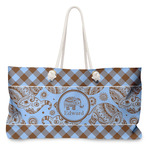 Gingham & Elephants Large Tote Bag with Rope Handles (Personalized)