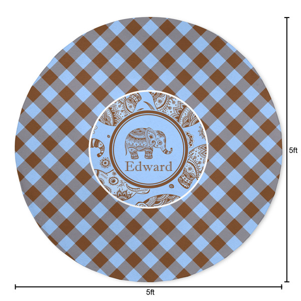 Gingham & Elephants Round Area Rug - Size