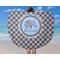 Gingham & Elephants Round Beach Towel - In Use