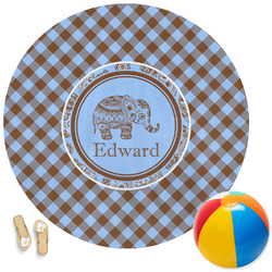 Gingham & Elephants Round Beach Towel (Personalized)