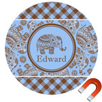 Gingham & Elephants Round Car Magnet - 6" (Personalized)