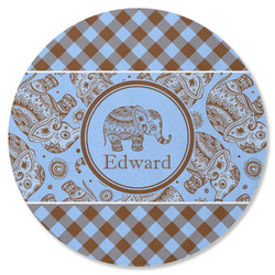 Gingham & Elephants Round Rubber Backed Coaster (Personalized)