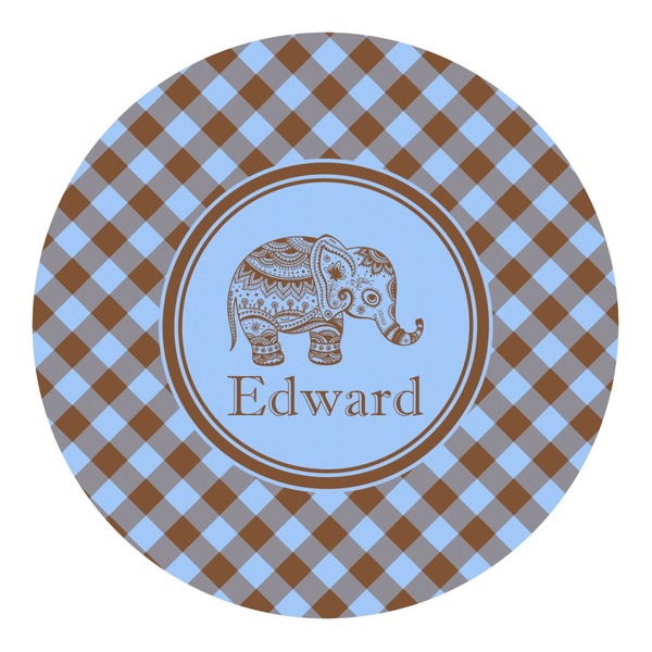 Custom Gingham & Elephants Round Decal - Small (Personalized)