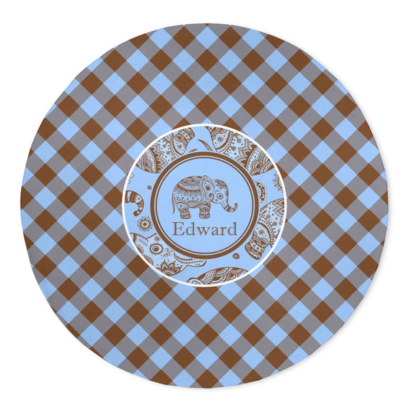 Custom Gingham & Elephants 5' Round Indoor Area Rug (Personalized)