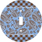 Gingham & Elephants Round Light Switch Cover