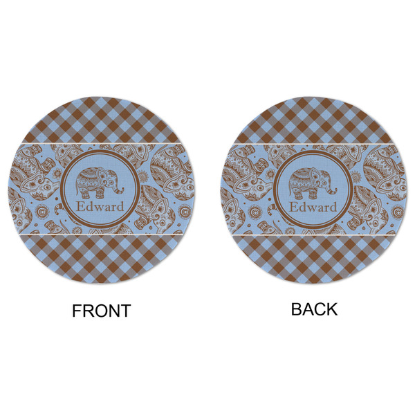 Gingham & Elephants Round Linen Placemats - APPROVAL (double sided)