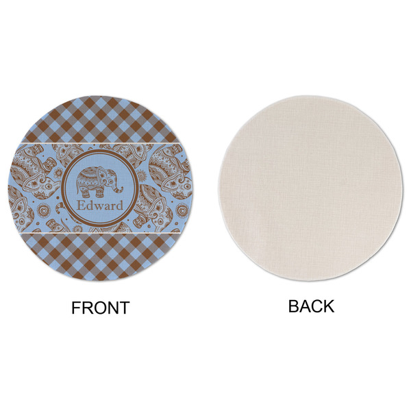 Gingham & Elephants Round Linen Placemats - APPROVAL (single sided)