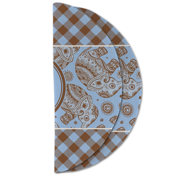 Gingham & Elephants Round Linen Placemats - HALF FOLDED (double sided)