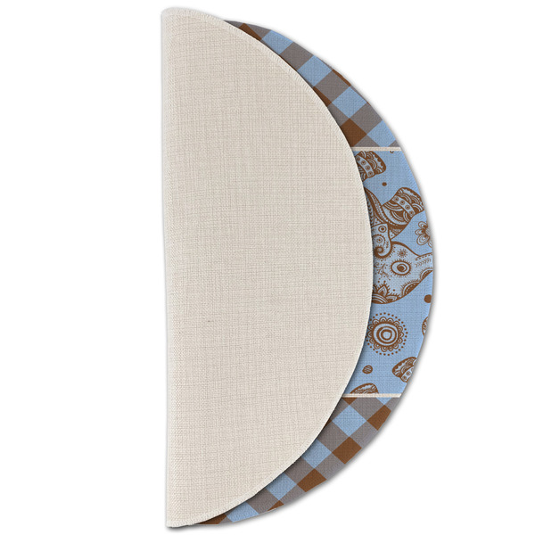 Gingham & Elephants Round Linen Placemats - HALF FOLDED (single sided)