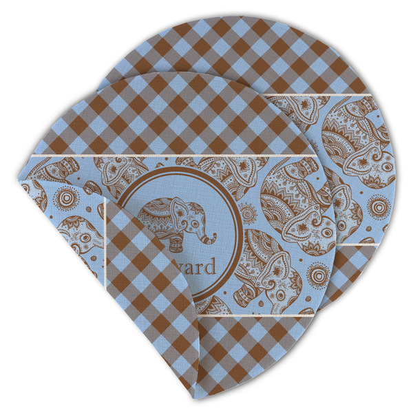 Gingham & Elephants Round Linen Placemats - MAIN (Double-Sided)