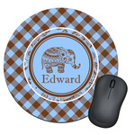 Gingham & Elephants Round Mouse Pad (Personalized)