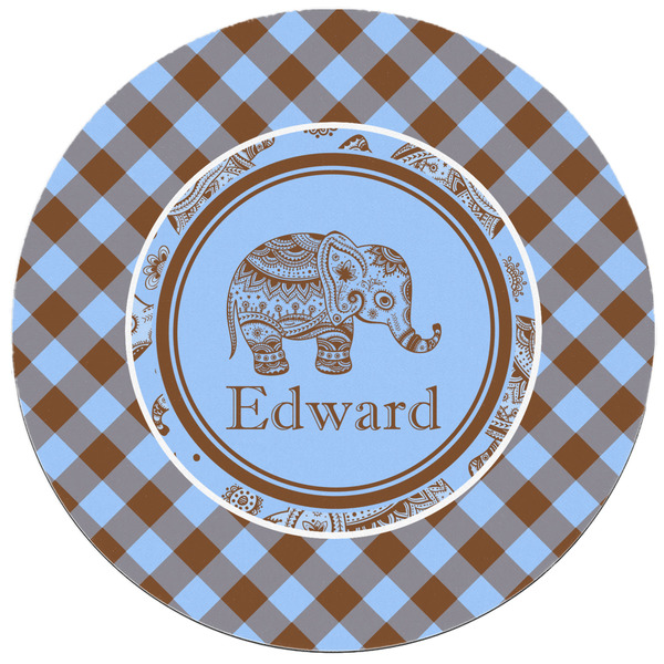 Gingham & Elephants Round Mousepad - APPROVAL