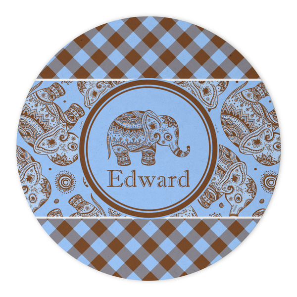 Gingham & Elephants Round Paper Coaster - Approval