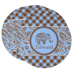 Gingham & Elephants Round Paper Coasters w/ Name or Text