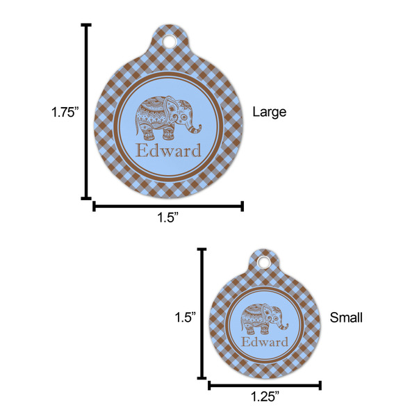 Gingham & Elephants Round Pet ID Tag - Large - Comparison Scale
