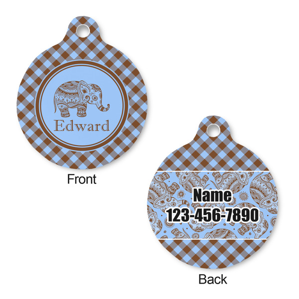 Gingham & Elephants Round Pet Tag - Front & Back