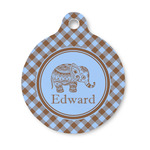 Gingham & Elephants Round Pet ID Tag - Small (Personalized)