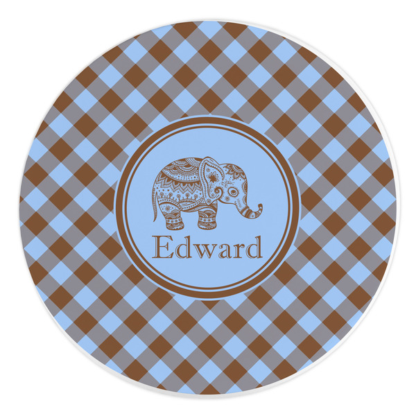 Custom Gingham & Elephants Round Stone Trivet (Personalized)