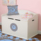 Gingham & Elephants Round Wall Decal on Toy Chest