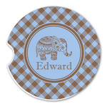 Gingham & Elephants Sandstone Car Coaster - Single (Personalized)