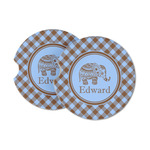 Gingham & Elephants Sandstone Car Coasters (Personalized)