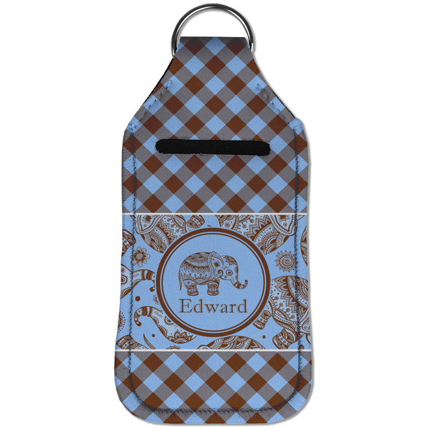 Gingham & Elephants Sanitizer Holder Keychain - Large (Front)