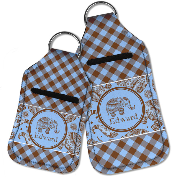 Gingham & Elephants Sanitizer Holder Keychain - Parent Main
