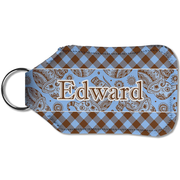 Gingham & Elephants Sanitizer Holder Keychain - Small (Back)