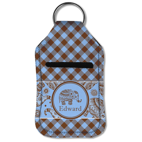 Gingham & Elephants Sanitizer Holder Keychain - Small (Front Flat)