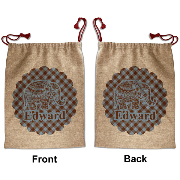 Gingham & Elephants Santa Bag - Front and Back