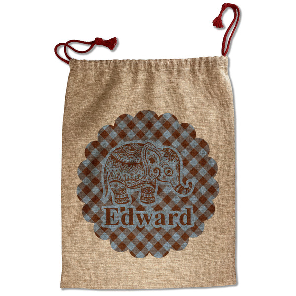 Custom Gingham & Elephants Santa Sack - Front (Personalized)