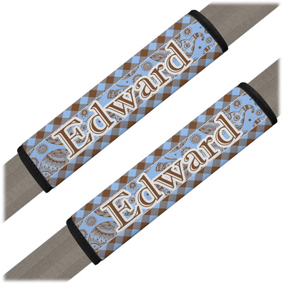 Gingham & Elephants Seat Belt Covers (Set of 2) (Personalized)