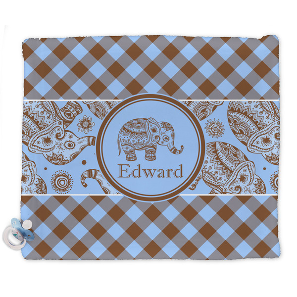 Custom Gingham & Elephants Security Blankets - Double Sided (Personalized)