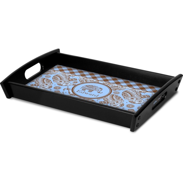 Gingham & Elephants Serving Tray Black - Corner