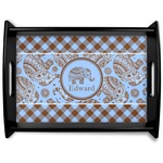 Gingham & Elephants Black Wooden Tray - Large (Personalized)
