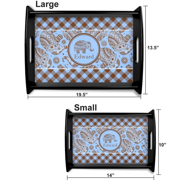 Gingham & Elephants Serving Tray Black Sizes