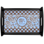 Gingham & Elephants Black Wooden Tray - Small (Personalized)