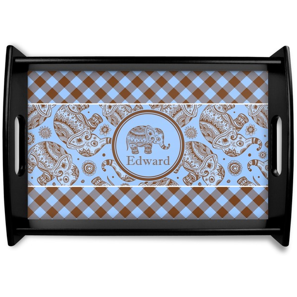 Custom Gingham & Elephants Wooden Tray (Personalized)