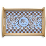 Gingham & Elephants Natural Wooden Tray - Small (Personalized)