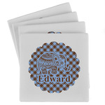Gingham & Elephants Absorbent Stone Coasters - Set of 4 (Personalized)