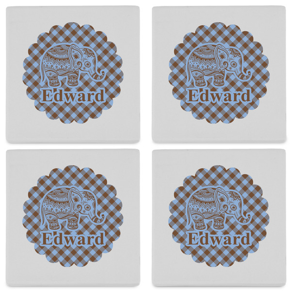 Gingham & Elephants Set of 4 Sandstone Coasters - See All 4 View