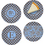 Gingham & Elephants Set of 4 Glass Appetizer / Dessert Plate 8" (Personalized)