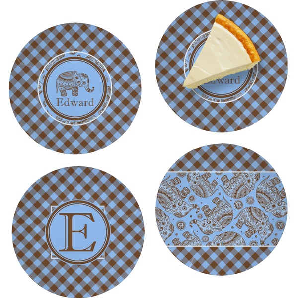 Gingham & Elephants Set of Appetizer / Dessert Plates