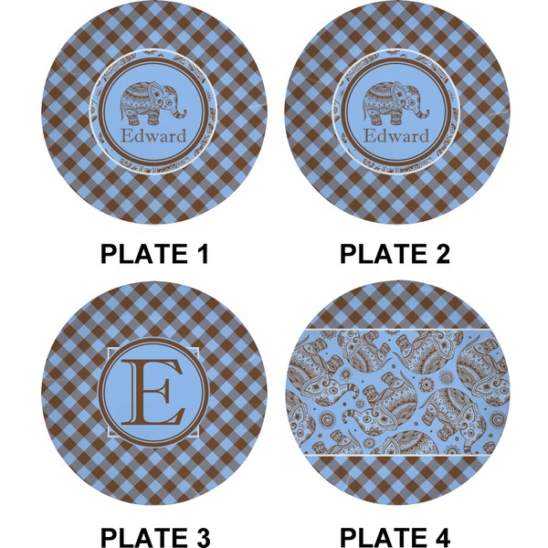 Gingham & Elephants Set of Appetizer / Dessert Plates (Approval)