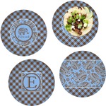 Gingham & Elephants Set of 4 Glass Lunch / Dinner Plate 10" (Personalized)
