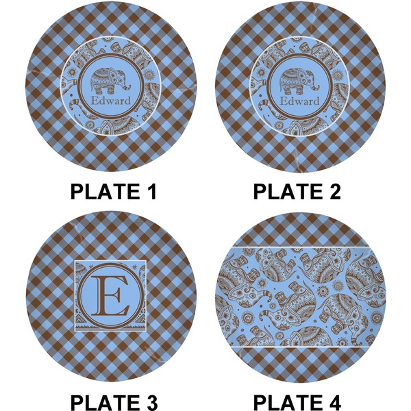 Gingham & Elephants Set of Lunch / Dinner Plates (Approval)