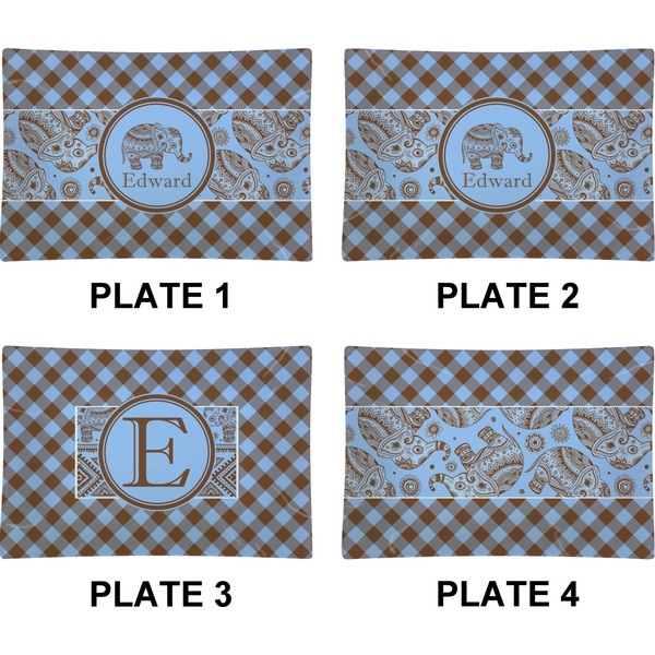 Gingham & Elephants Set of Rectangular Appetizer / Dessert Plates (Approval)