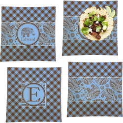 Gingham & Elephants Set of 4 Glass Square Lunch / Dinner Plate 9.5" (Personalized)